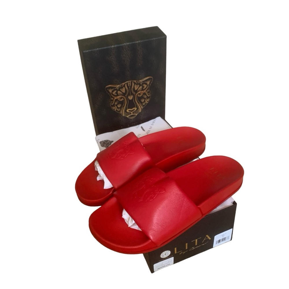 NWB Revolve LITA By Ciara Red Made in Italy Leather Slides Size 42